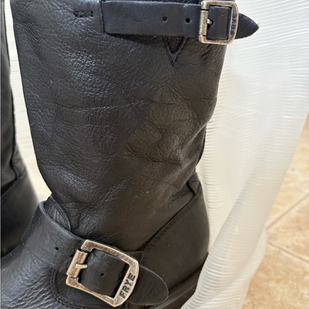 Frye Women Veronica Black Leather Harness Riding Motorcycle Boot